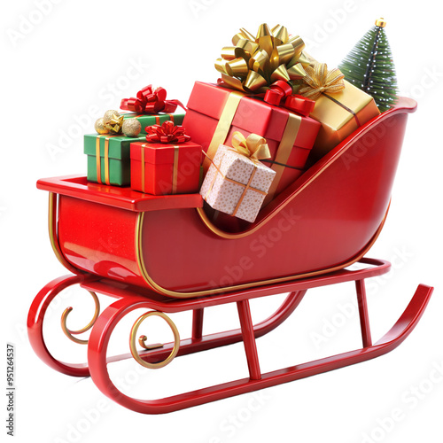 santa claus with gifts cut out. Isolated on Transparent background. Copy space.
