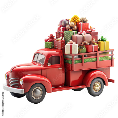 truck with christmas gifts cut out. Isolated on Transparent background. Copy space.