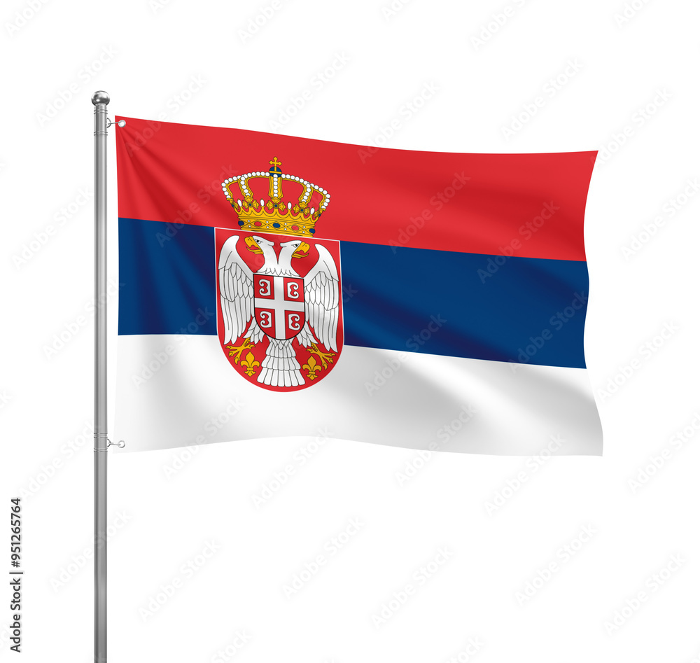Serbia flag waving in the wind on a silver pole, isolated on transparent background Serbia flag waving in the wind on a silver pole, isolated on transparent background