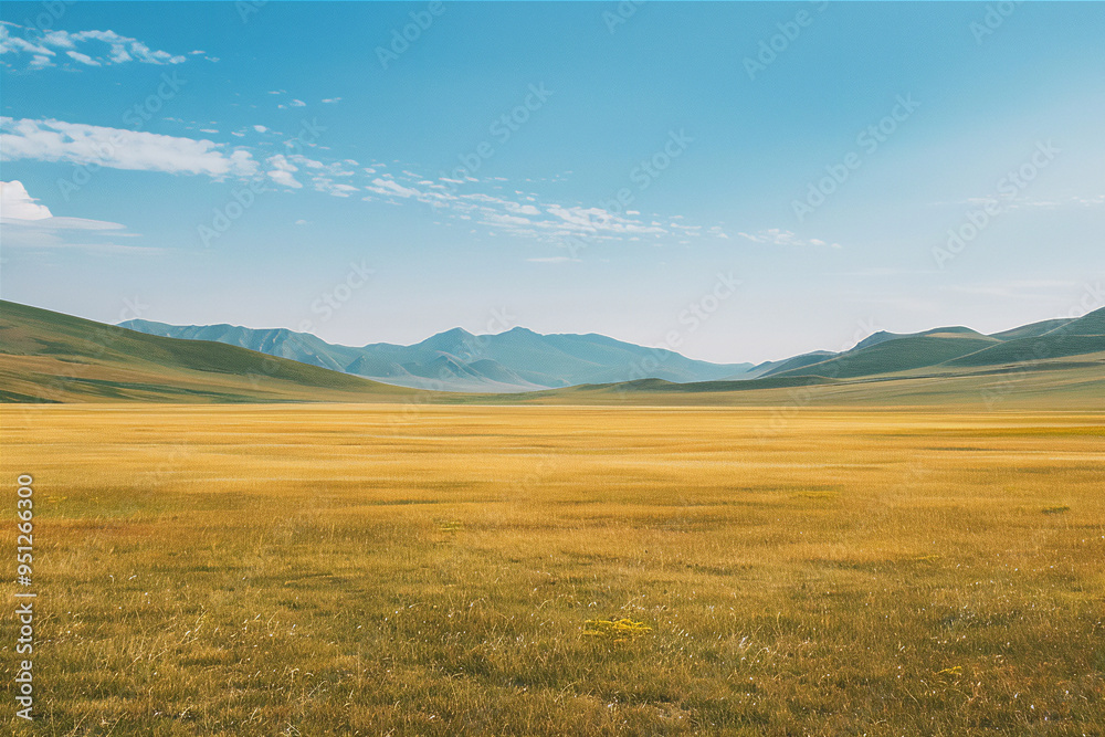 Fototapeta premium Straight field landscape, steppe, sand, hills and mountains
