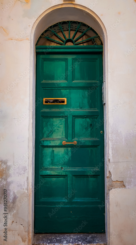 Jade green door with cream bricks Jade green door with cream bricks