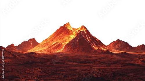 Majestic volcanic mountain landscape illuminated by the warm glow of lava, showcasing nature's raw power and beauty.