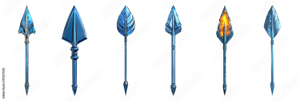 Naklejka premium Metallic arrows with ornate tips in different shapes isolated on transparent background