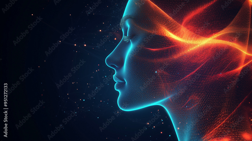 Abstract clause-up  digital woman face  as a wallpaper background illustration	