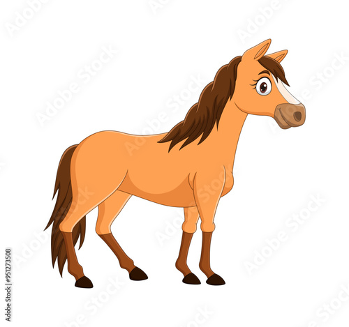 Cartoon brown horse isolated on white background