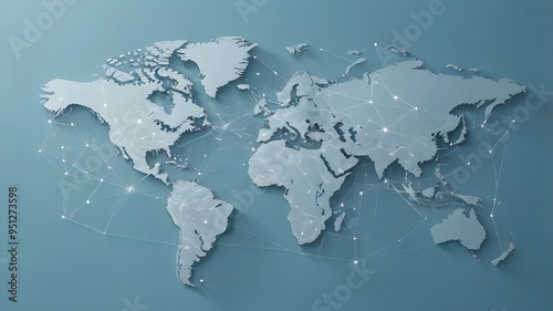 A light blue background with a digital world map and global network connections, representing the concept of international business or connectivity Generative AI