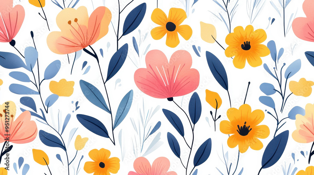 Vibrant vector floral pattern featuring abstract summer flowers, perfect for adding a fresh touch to your projects. Vibrant vector floral pattern featuring abstract summer flowers, perfect for adding a fresh touch to your projects.