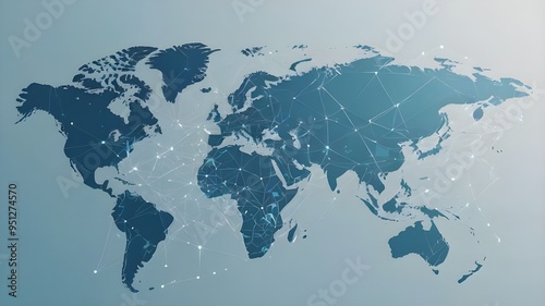 A light blue background with a digital world map and global network connections, representing the concept of international business or connectivity Generative AI