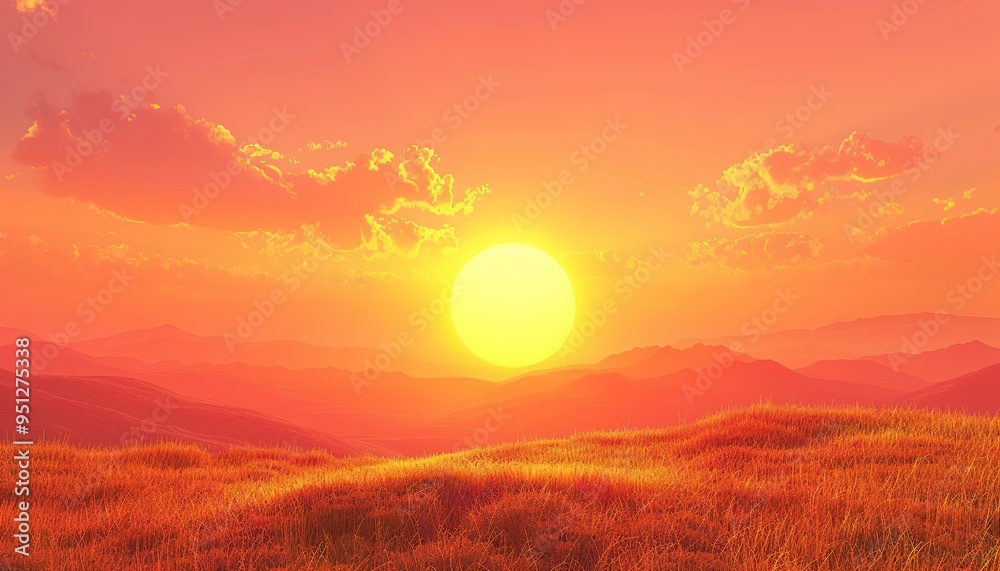 Obraz premium Sunset with orange clouds over the mountains