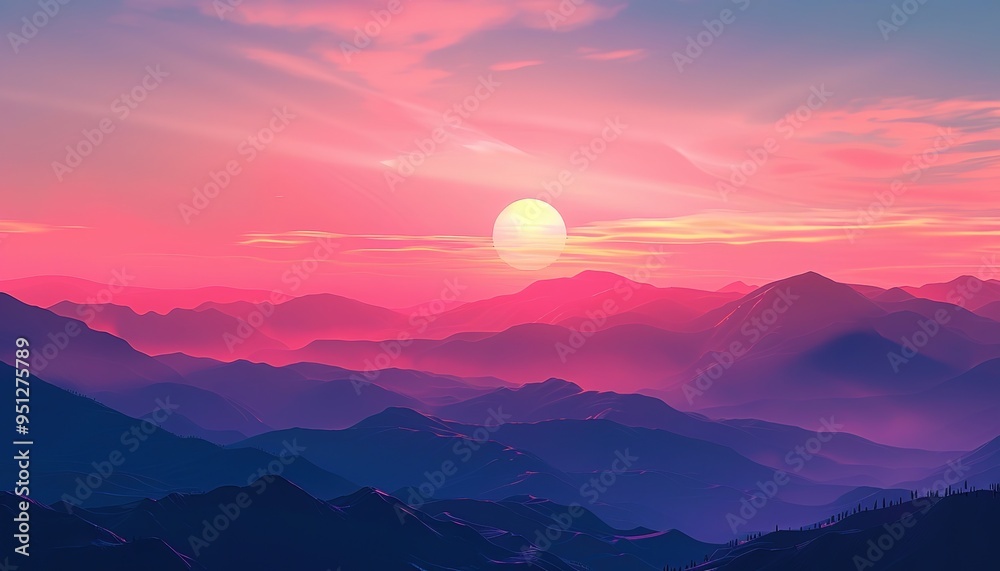 Sunset with orange clouds over the mountains Sunset with orange clouds over the mountains