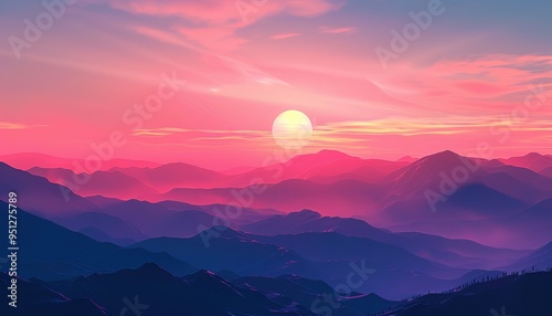 Sunset with orange clouds over the mountains