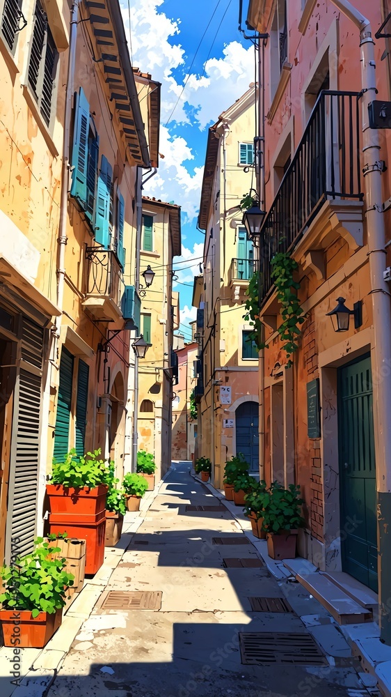 Fototapeta premium anime street in italy anime style high-quality for wallpaper background