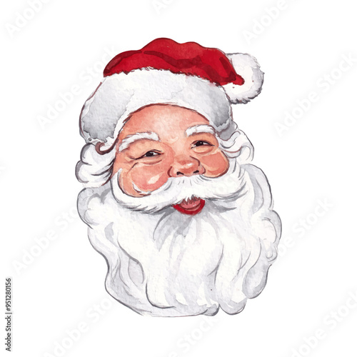 Watercolor Painting of African Santa Claus Face
