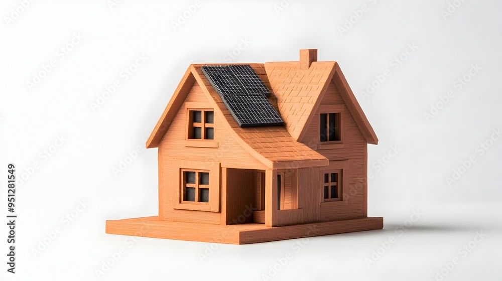 Clay Home Model with Energy Saving Insulation and Eco Friendly Materials on White Background Clay Home Model with Energy Saving Insulation and Eco Friendly Materials on White Background