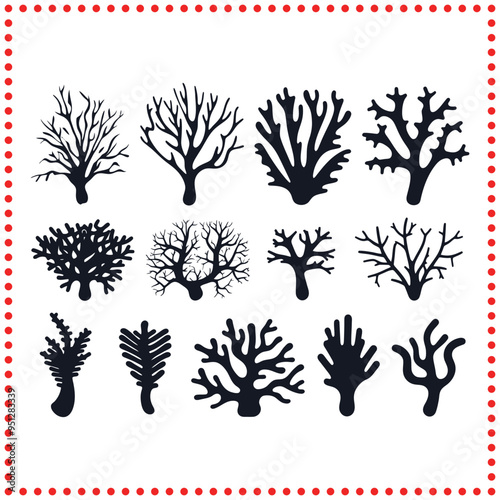 Stylized Coral Silhouette Collection   Perfect for Marine Themed Designs photo