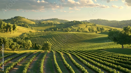 Wallpaper Mural A vibrant 3D depiction of a sprawling organic farm, with rows of green crops stretching across rolling hills  Torontodigital.ca