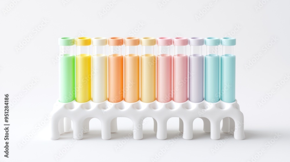 Sleek 3D Render of White Test Tube Rack with Colored Liquids | Laboratory Essentials in High Luminosity 8K Quality, Generate Ai Sleek 3D Render of White Test Tube Rack with Colored Liquids | Laboratory Essentials in High Luminosity 8K Quality, Generate Ai