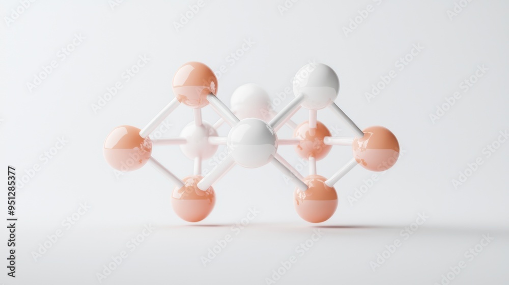 Obraz premium Bright 3D Render of Biochemistry Molecule Model in High Luminosity on White Background - 8K Resolution, Generate Ai