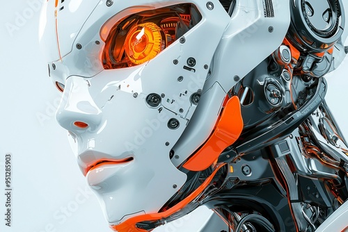 Close-up of a Futuristic Robot's Head with Exposed Mechanics