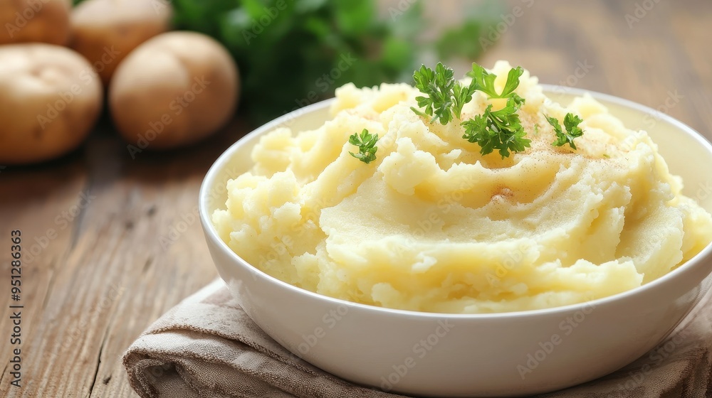 Creamy and Savory Mashed Potatoes on a Rustic Wooden Table Creamy and Savory Mashed Potatoes on a Rustic Wooden Table