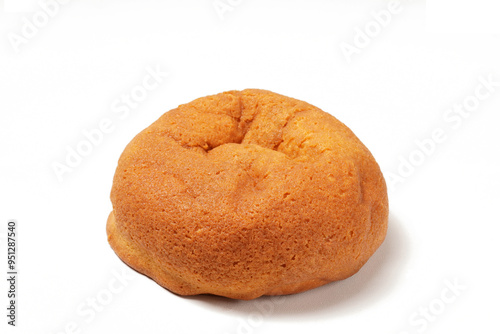 A soft coffee bun with a crispy, brown coffee-flavored topping and butter filling, photographed against a white background. Perfect as a snack.