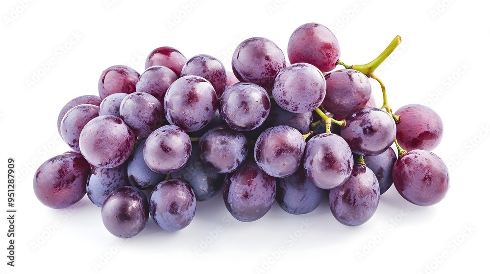 Meticulously Arranged Cluster of Ripe Purple Grapes on a Clean White Background Meticulously Arranged Cluster of Ripe Purple Grapes on a Clean White Background