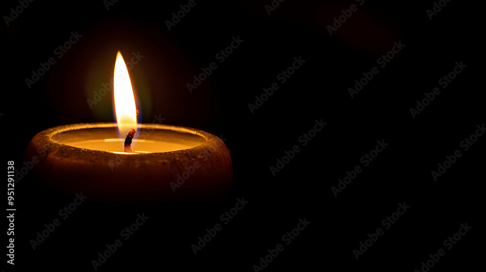 A single candle burning brightly, with one side of the image showing the warm, glowing light illuminating a small area, gradually blending into the surrounding darkness A single candle burning brightly, with one side of the image showing the warm, glowing light illuminating a small area, gradually blending into the surrounding darkness