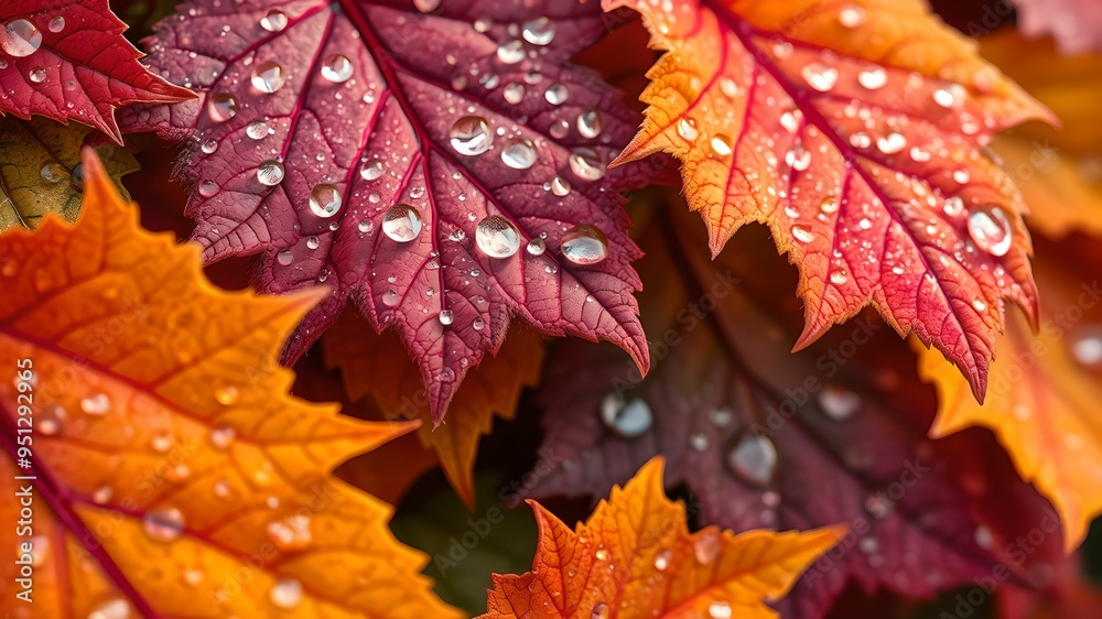 Close-up of autumn leaves with morning dew Close-up of autumn leaves with morning dew