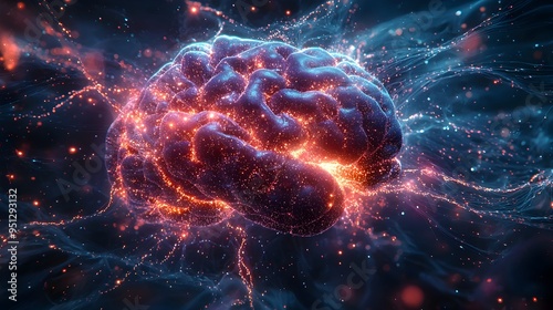 Futuristic Brain-Computer Interface Visualization with Neural Network Overlaid on MRI Scan