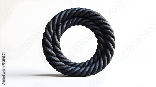 Coiled Battle Rope Circle on Stark White Backdrop for Functional Fitness Training