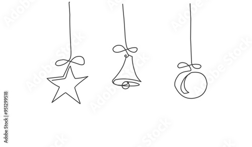 One line drawing of a forest with Сhristmas icon