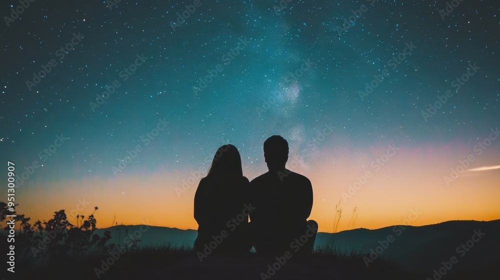 Starry Night Silhouettes: A Romantic Moment Under the Cosmos Starry Night Silhouettes: A Romantic Moment Under the Cosmos