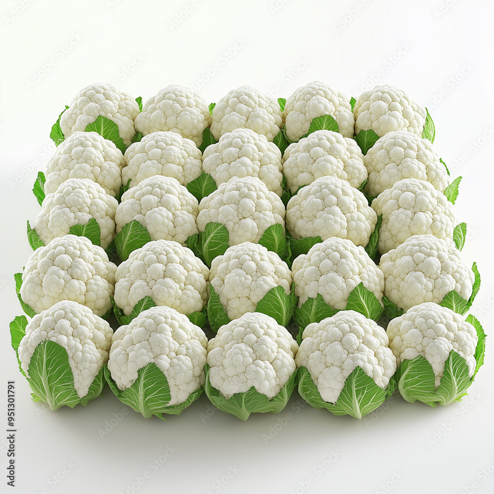 Obraz premium cauliflower heads organized stack white background