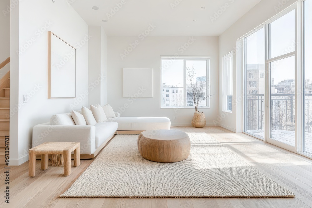 Serene Scandinavian Living Room with Natural Light and Airy Ambiance Serene Scandinavian Living Room with Natural Light and Airy Ambiance