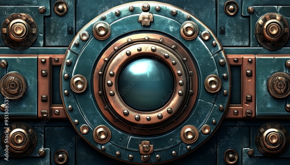 Steampunk-Style Metal Panel with Circular Viewport Steampunk-Style Metal Panel with Circular Viewport