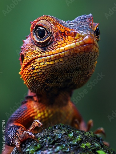 Extreme close-up shot of an uncommon lizard species from a tropical region. photo