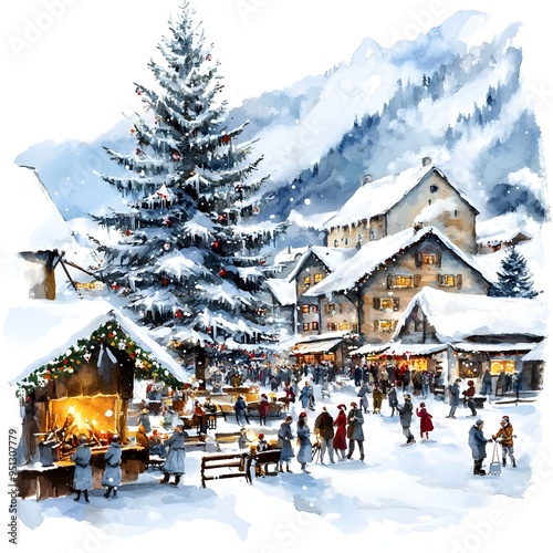Enchanting Winter Wonderland Festival in Quaint Mountain Town Square