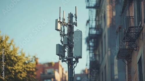 Small 5G antenna on a street light pole 