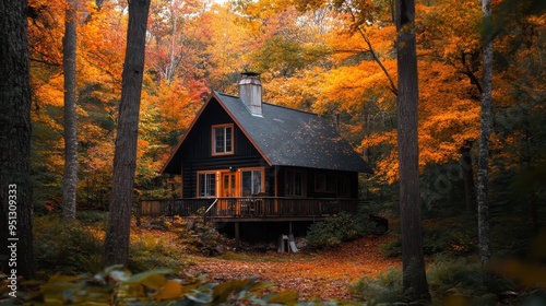 Cozy Autumn Cabin in the Vibrant Forest