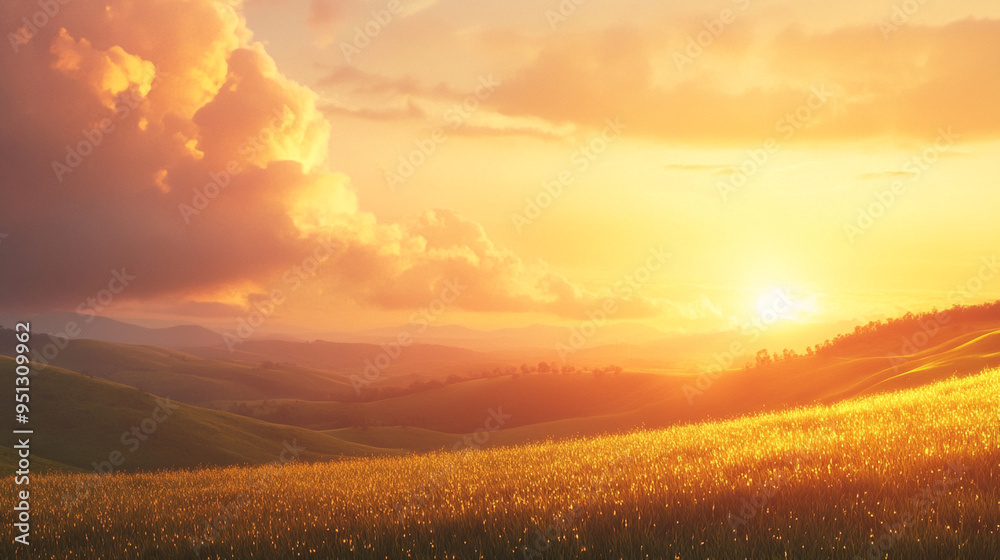 Obraz premium Sunset over rolling hills.