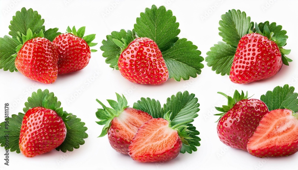Set of Strawberry and leaves, isolated on white background Set of Strawberry and leaves, isolated on white background