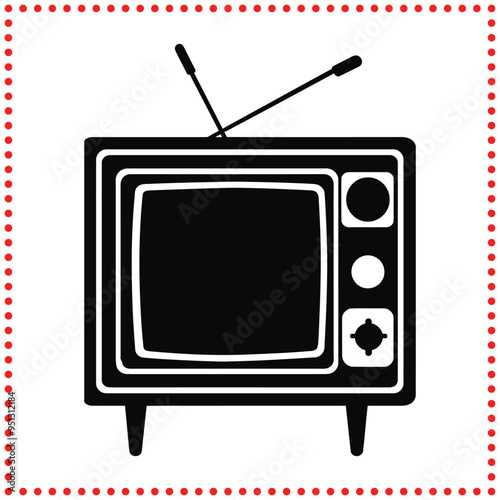 Retro style TV icon with knobs and antenna, suitable for old school media and entertainment branding.