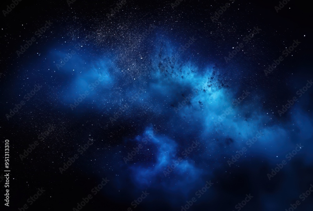 Naklejka premium A Deep Blue Nebula in the Night Sky with Scattered Stars
