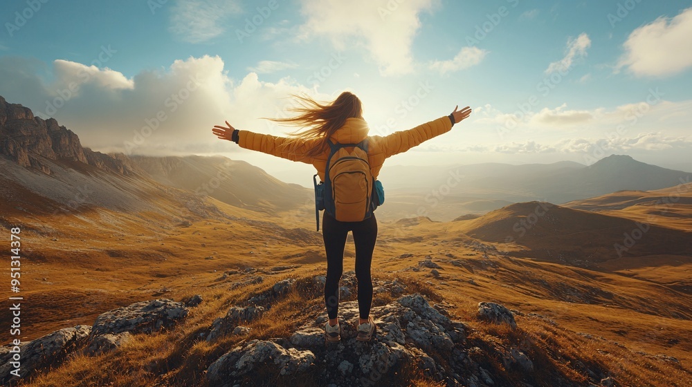 Joyful Moment on a Windy Mountain Top Joyful Moment on a Windy Mountain Top