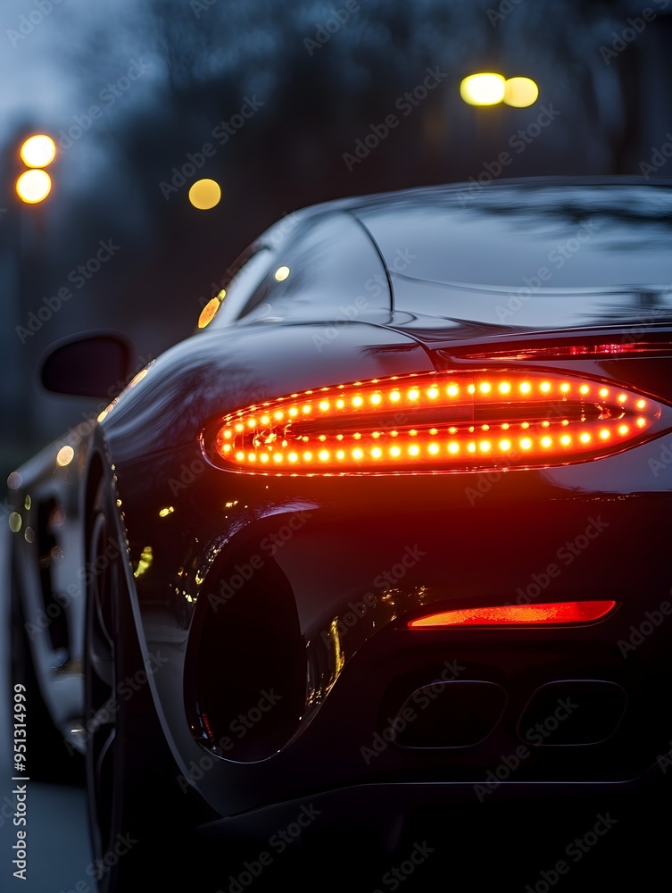 Sleek Sports Car s Mesmerizing LED Tail Lights at Night