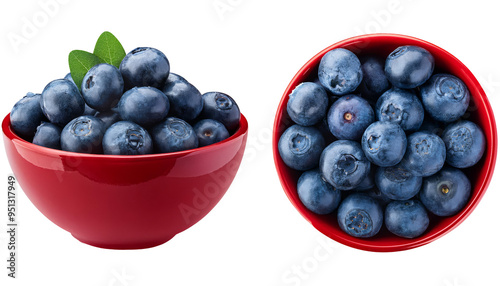 A bowl of blue blueberries isolated on a white background, showcasing the vibrant color and freshness of the fruit. Generative AI. 