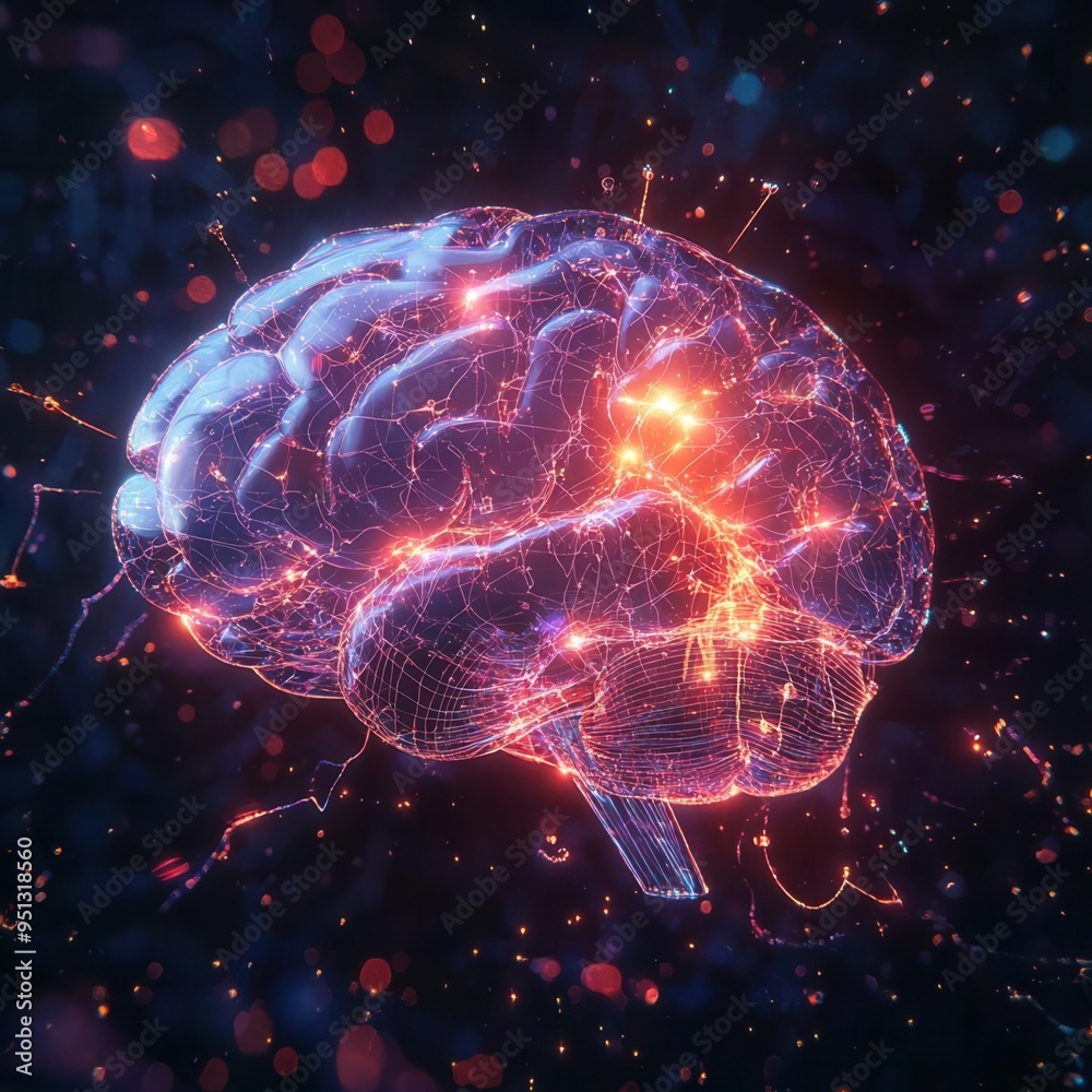 Lucid thought, glowing brain with neural connections Lucid thought, glowing brain with neural connections