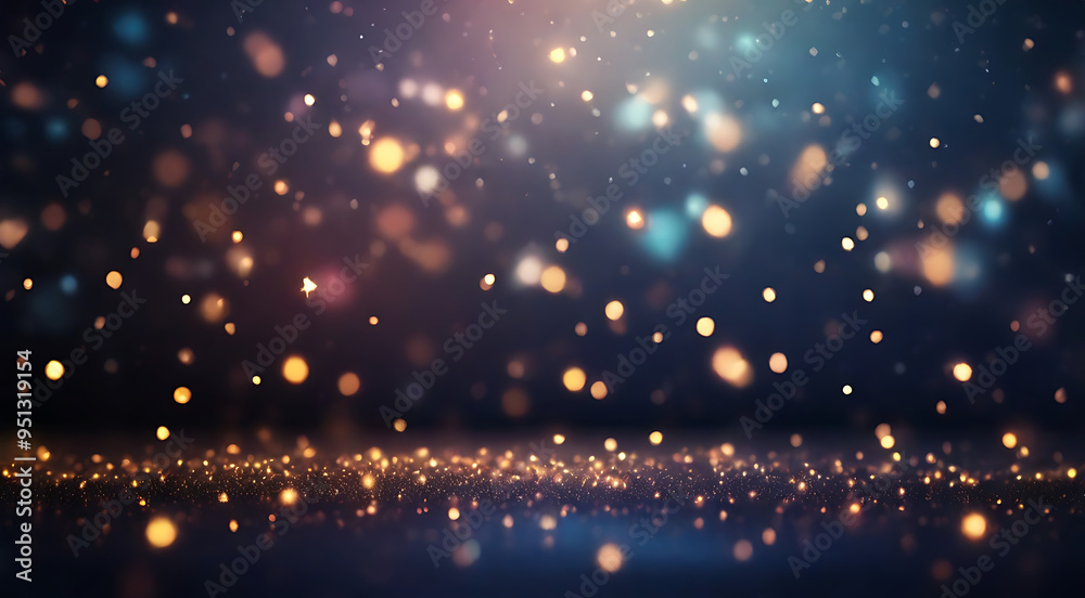 Fototapeta premium A bokeh background with a mix of tiny, star-shaped light points scattered across a dark gradient, creating a celestial and magical atmosphere with an unconventional bokeh style.