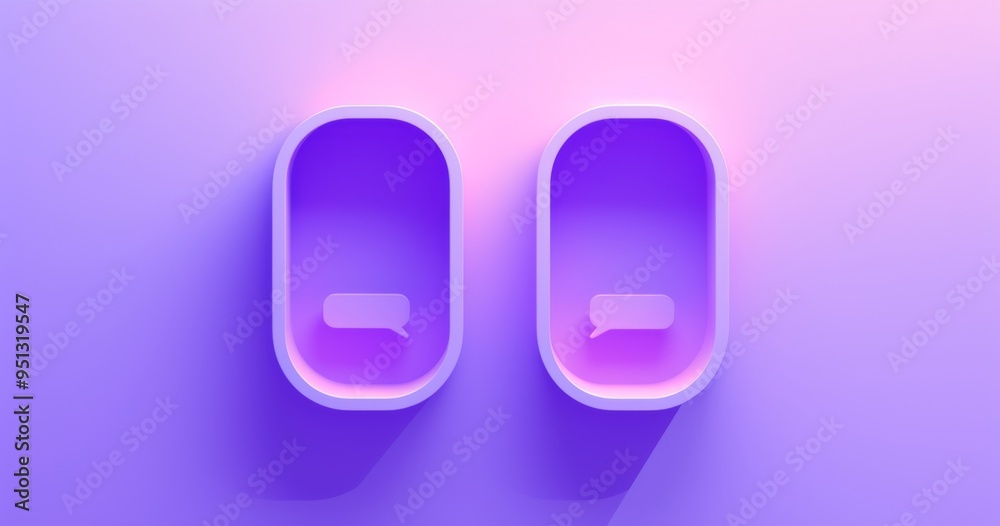 3D Vector Icon of Two Empty Speech Bubbles on a Purple Background 3D Vector Icon of Two Empty Speech Bubbles on a Purple Background