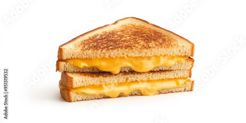 A realistic 3D illustration of a perfectly grilled cheese sandwich with a golden crust and gooey melted cheese, isolated against a white background